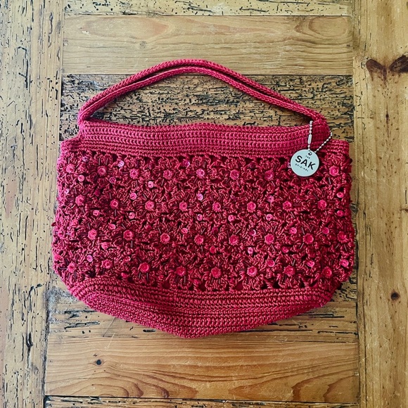 The Sak Original sequin crocheted handbag purse small red EUC - Picture 2 of 9